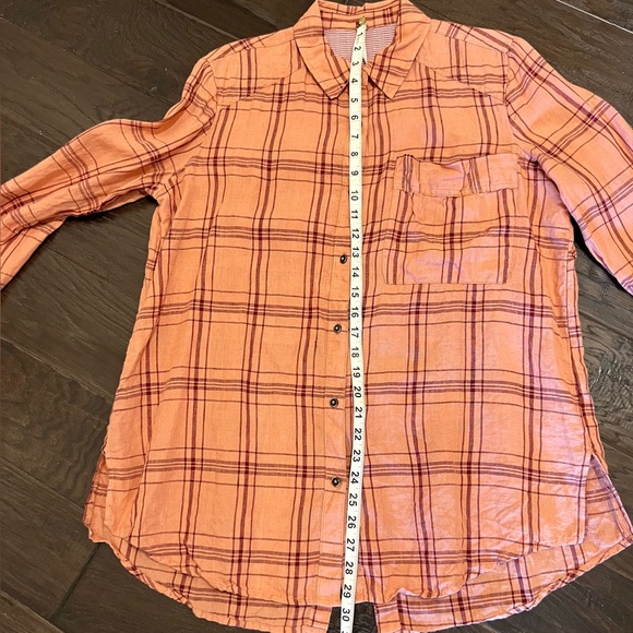 Free People No Limits Oversized Linen Plaid Button Down size Small EUC - Picture 14 of 15